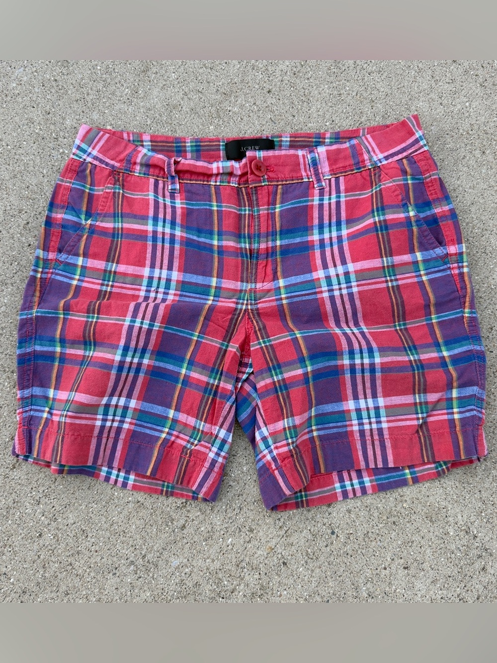 Preppy red plaid J.Crew chino shorts casual nautical style — Size 6